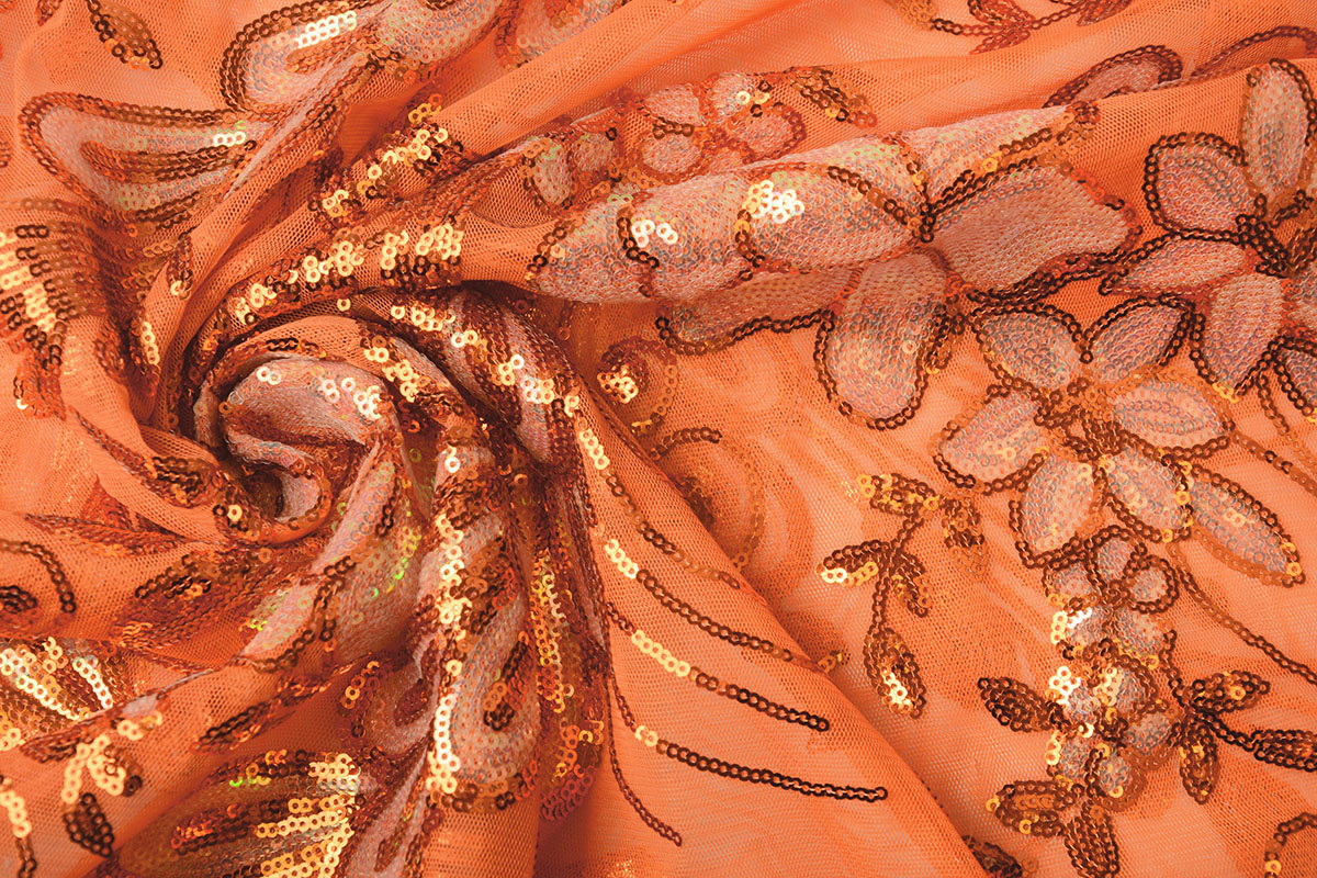 Sequins on Mesh Jamella Orange