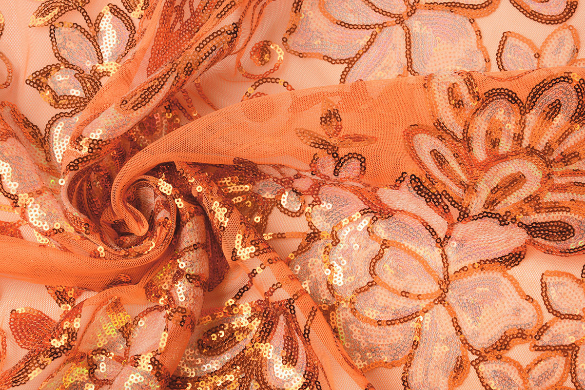Sequins on Mesh Jamella Orange