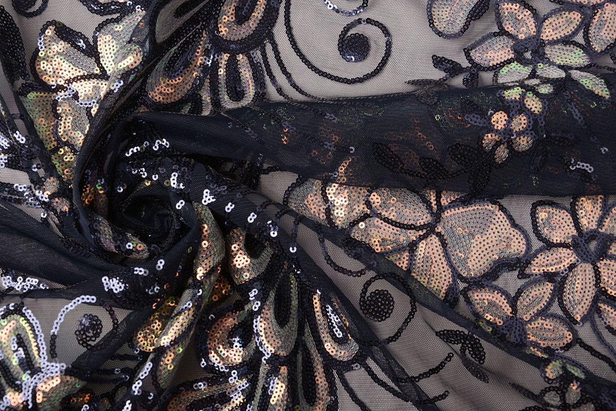 Sequins on Mesh Jamella Navy Blue