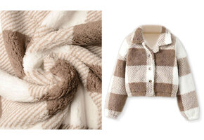 Curly Teddy Large Checkered Beige Taupe