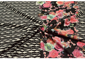 Scuba Crepe Bedruckt Flores Schwarz