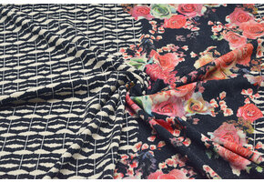 Scuba Crepe Bedruckt Flores Navy Blau