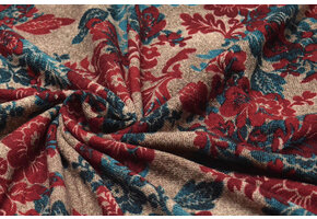 Winter Jersey Kwiaty Petrol Rot