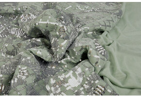 Pailletten auf Netz Amelie Hell Altgrün