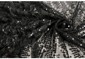 Pailletten op Mesh Kumar Zwart