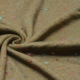 Sweatstoff Alpenfleece Star Drops Foil Armeegrün Melange