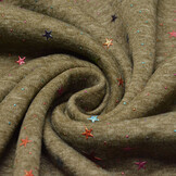 Sweatstoff Alpenfleece Star Drops Foil Armeegrün Melange