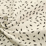 Baumwoll Musselin Stoff  Kleine Federn Off-White