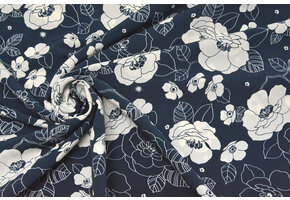 Cupro Stoff Bedruckt Tyambo Marineblau