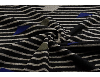 Knitted Woolen Fabric Stripes Kubic Black