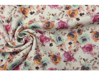 Baumwoll Musselin Stoff Blumen Phlox