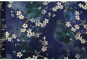 Scuba Crepe Bedruckt Blumenstrauß Blau