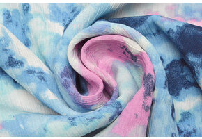 Crinkle Crêpe Bedrukt Watercolor Blauw