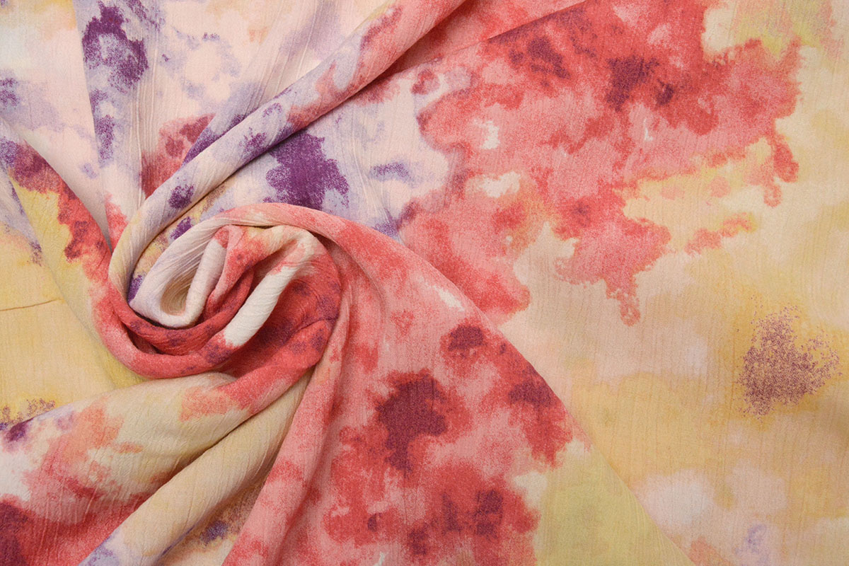 Crinkle Crêpe Bedrukt Watercolor Rood