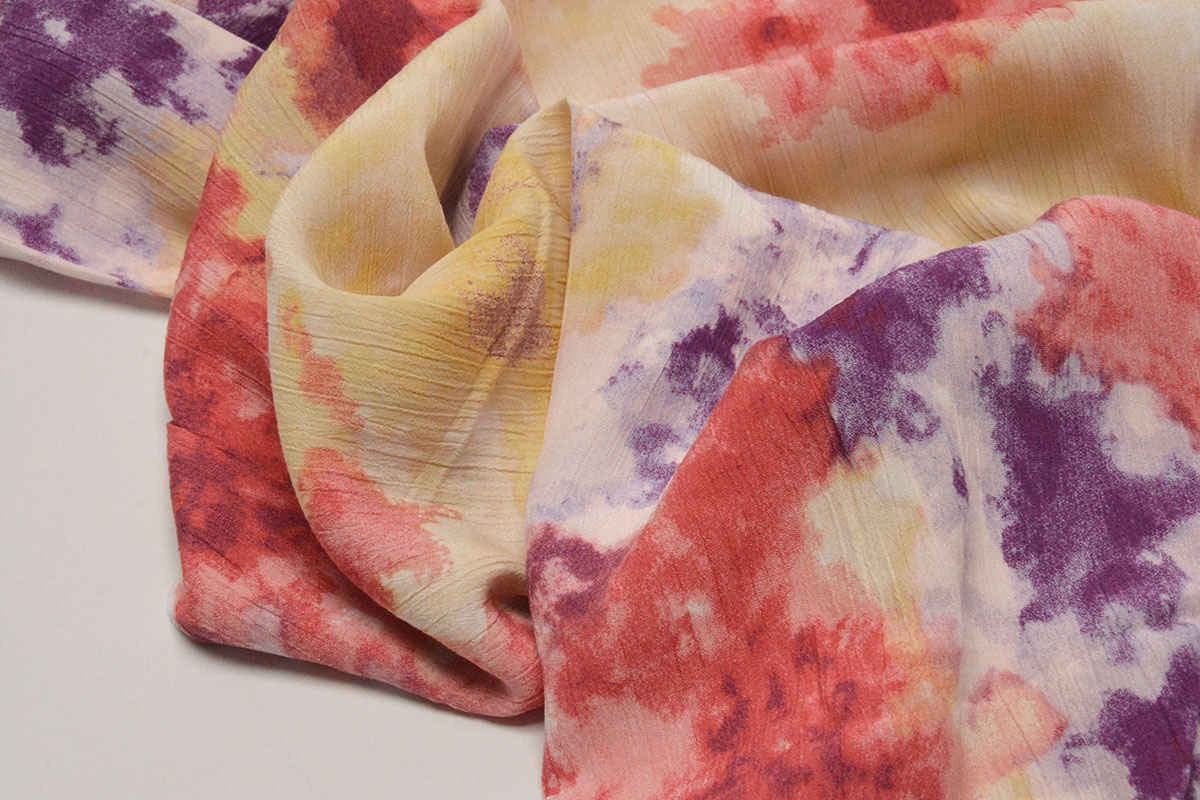 Crinkle Crêpe Bedruckt Watercolor Rot