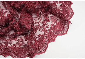 Mesh Embroidered  Sequins Quenya Wine Red