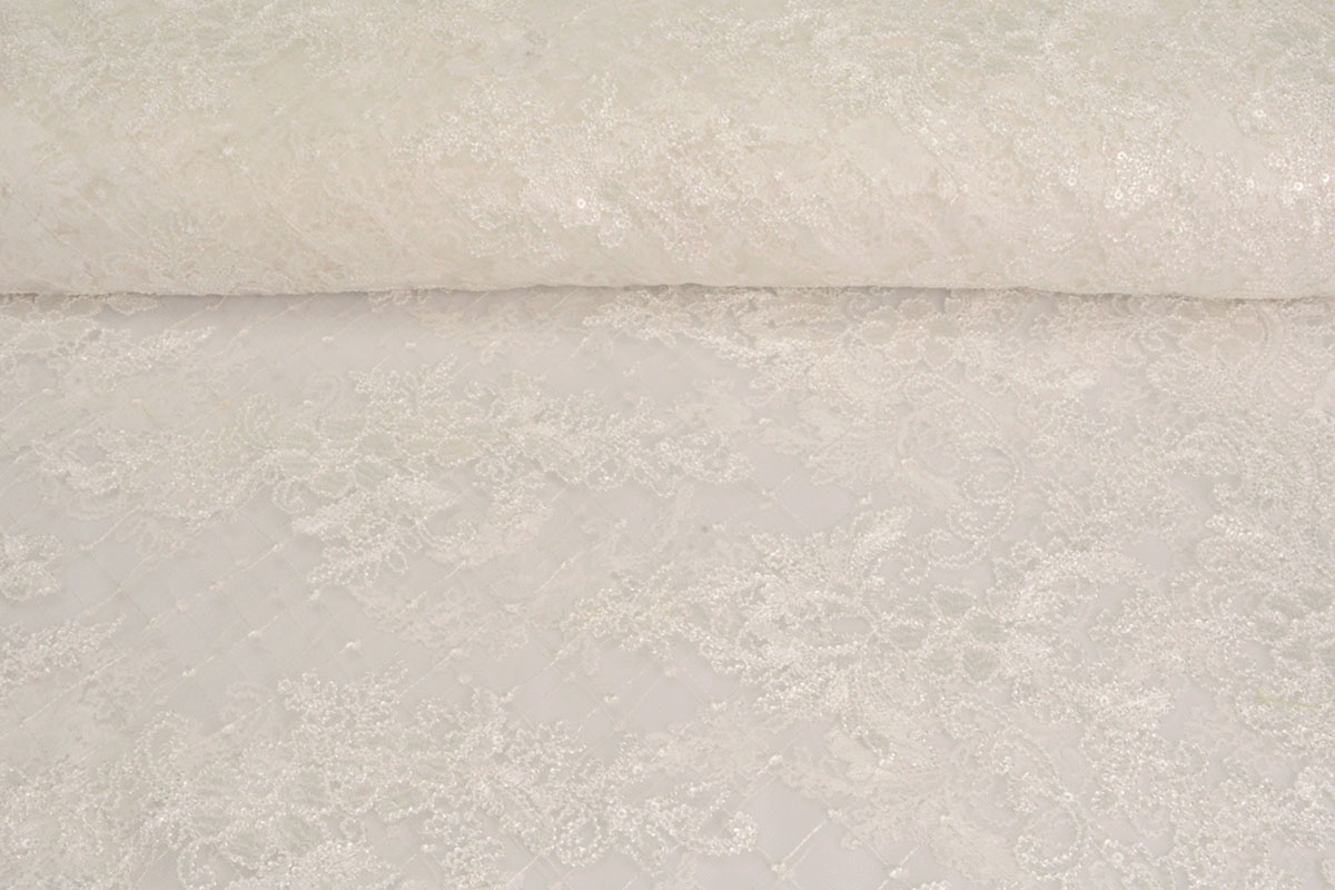 Mesh Embroidered Sequins Quenya Off-White