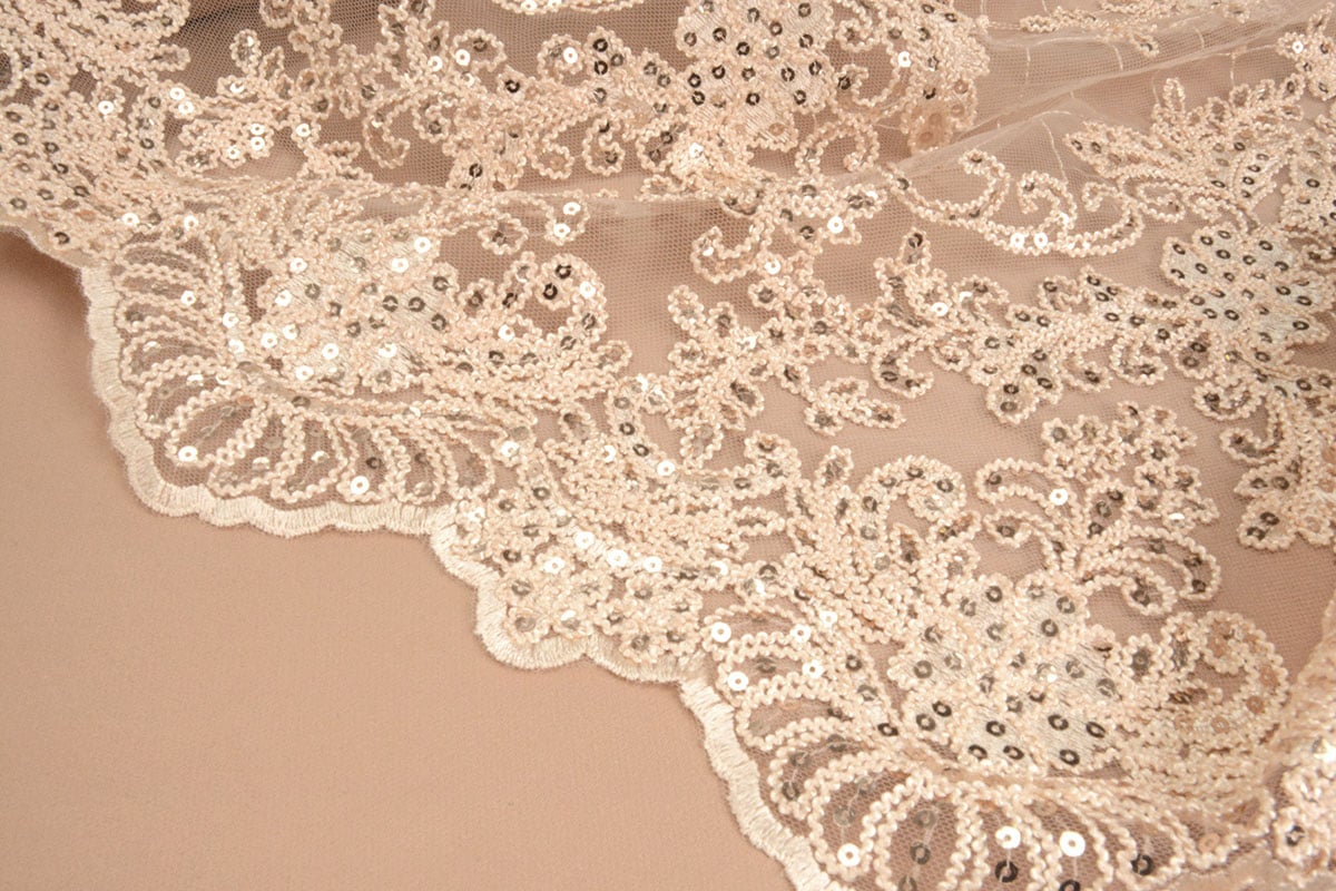 Mesh Embroidered Sequins Quenya Champagne