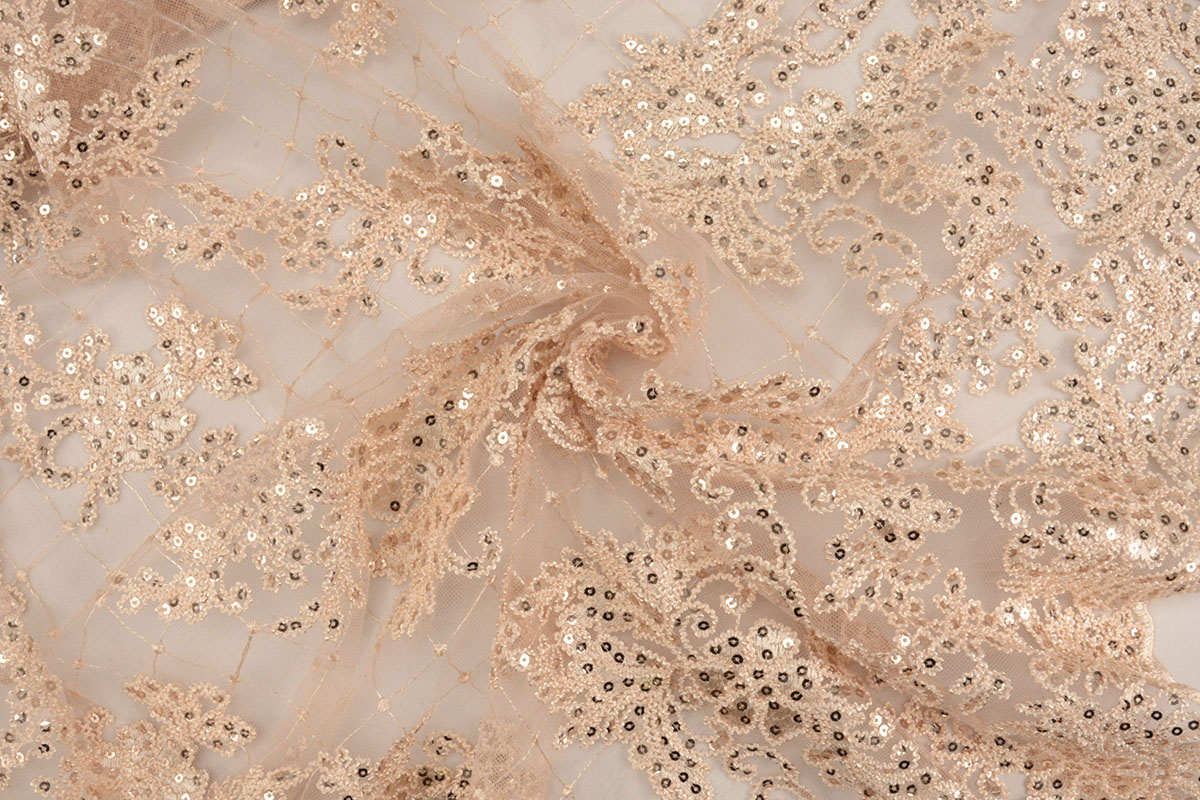 Mesh Embroidered Sequins Quenya Champagne