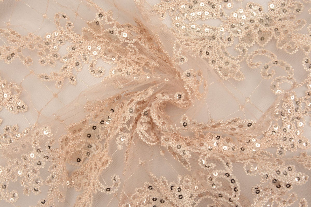 Mesh Embroidered Sequins Quenya Champagne