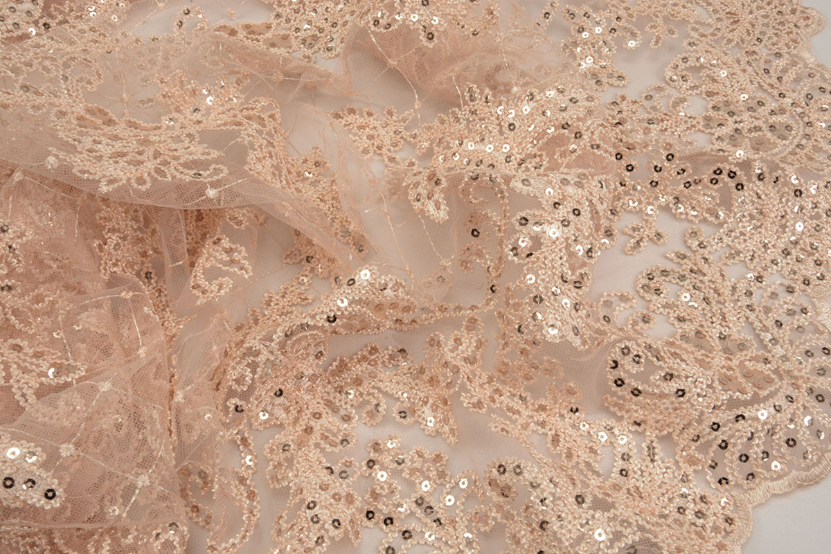 Mesh Embroidered Sequins Quenya Champagne