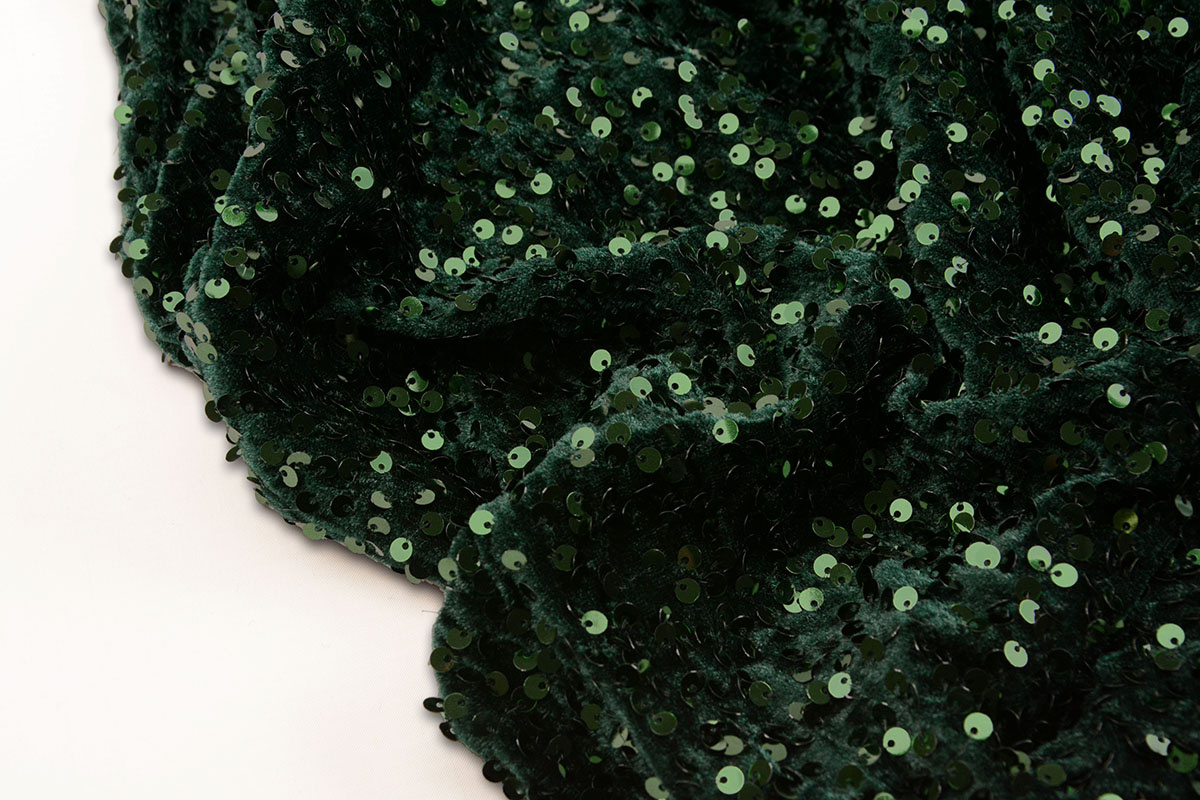 Small Dots Sequin Fabric - 42 Inches Wide - Sold By The Yard (Dark Green Sparkle Material)
