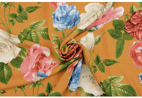 100% Viscose Sophia Butterfly on Roses Ocher