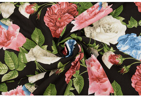 100% Viscose Sophia Vlinder op Rozen Zwart