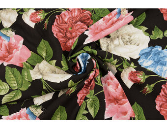 100% Viscose Sophia Vlinder op Rozen Zwart