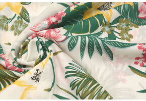 100% Viscose Amazone Leaves White