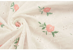 Embroidery Cotton Roses Pink