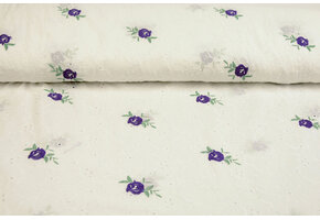 Broderie Katoen Roosjes Paars