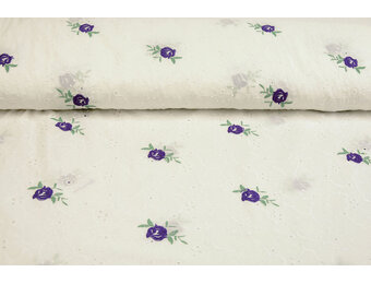 Broderie Katoen Roosjes Paars