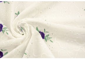 Embroidery Cotton Roses Purple