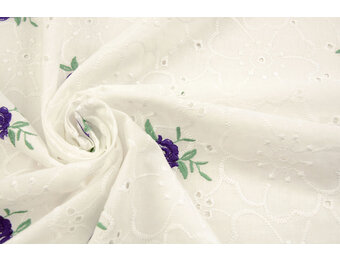 Stickerei Baumwolle Rosen Lila