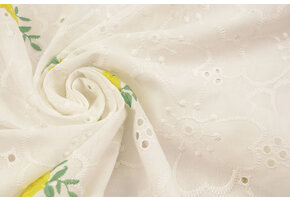 Broderie Katoen Roosjes Geel