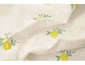 Broderie Katoen Roosjes Geel