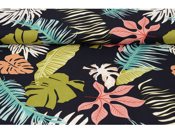 100% Viscose Multi Leaves Navy