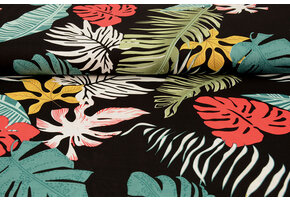 100% Viscose Multi Leaves Black