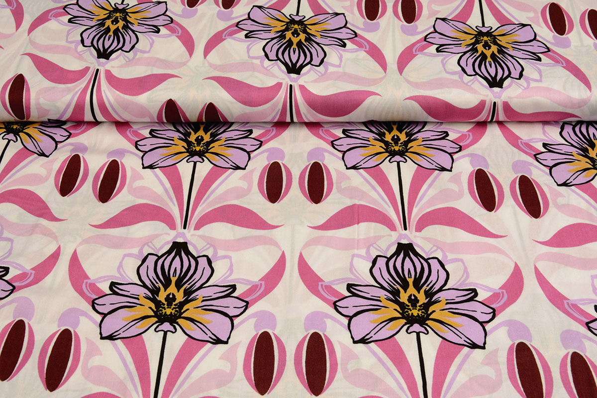 100% Viskose Iris Weiß Rosa