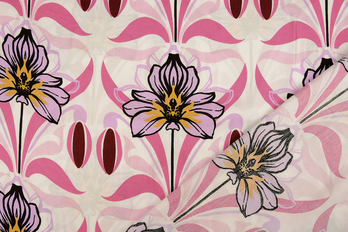 100% Viskose Iris Weiß Rosa