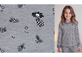 Mi & Joe French Terry Marienkäfer mit Blume Grau Melange