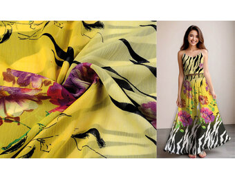 Chiffon Printed Zebra print Flower Yellow