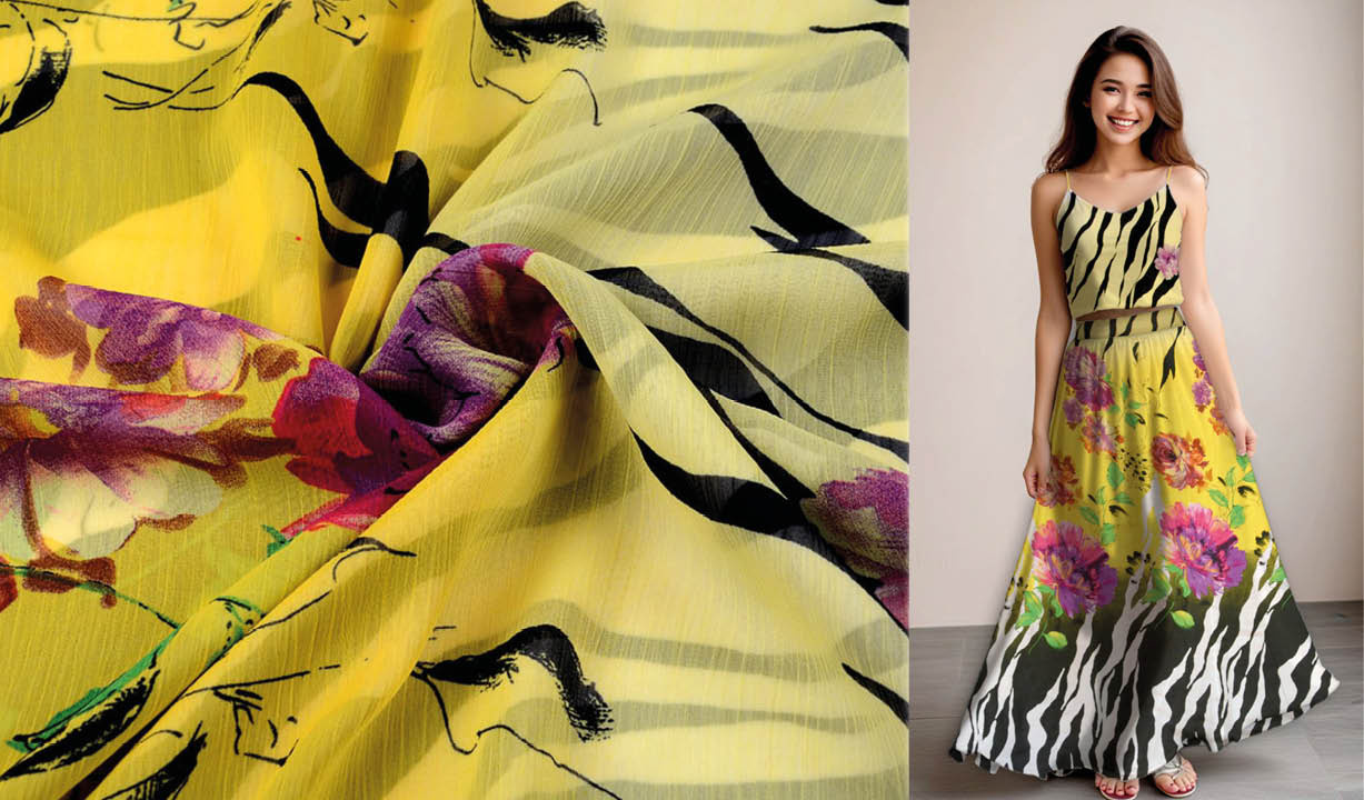 Chiffon Bedrukt Zebraprint Bloem Geel