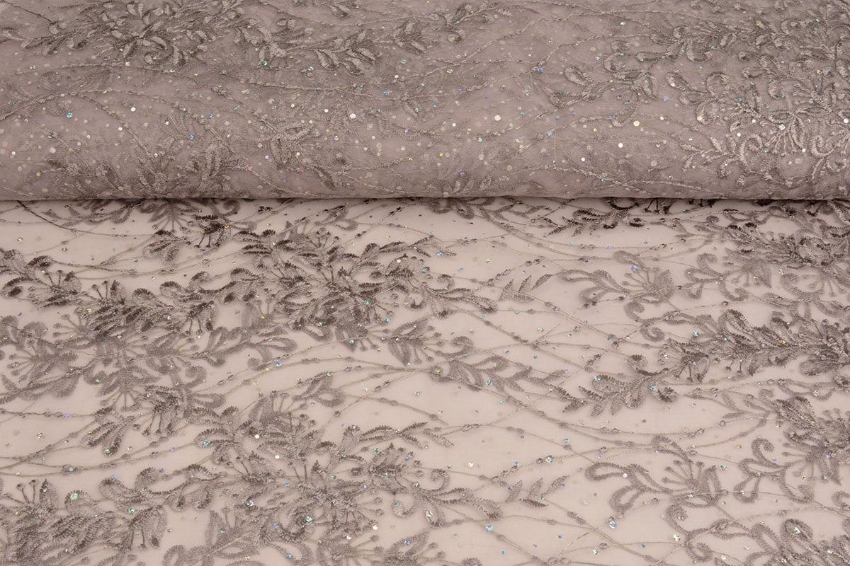 Mesh Geborduurd Penelope Diamanten Glitters Mauve
