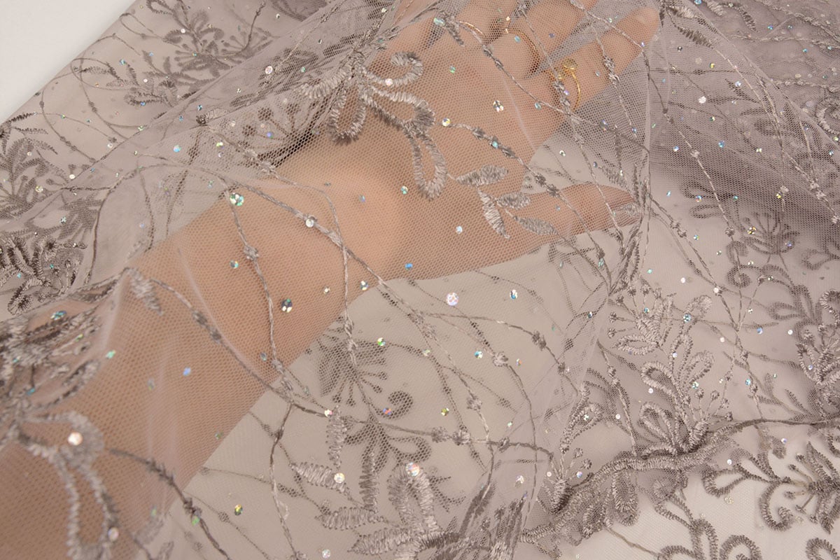 Mesh Geborduurd Penelope Diamanten Glitters Mauve