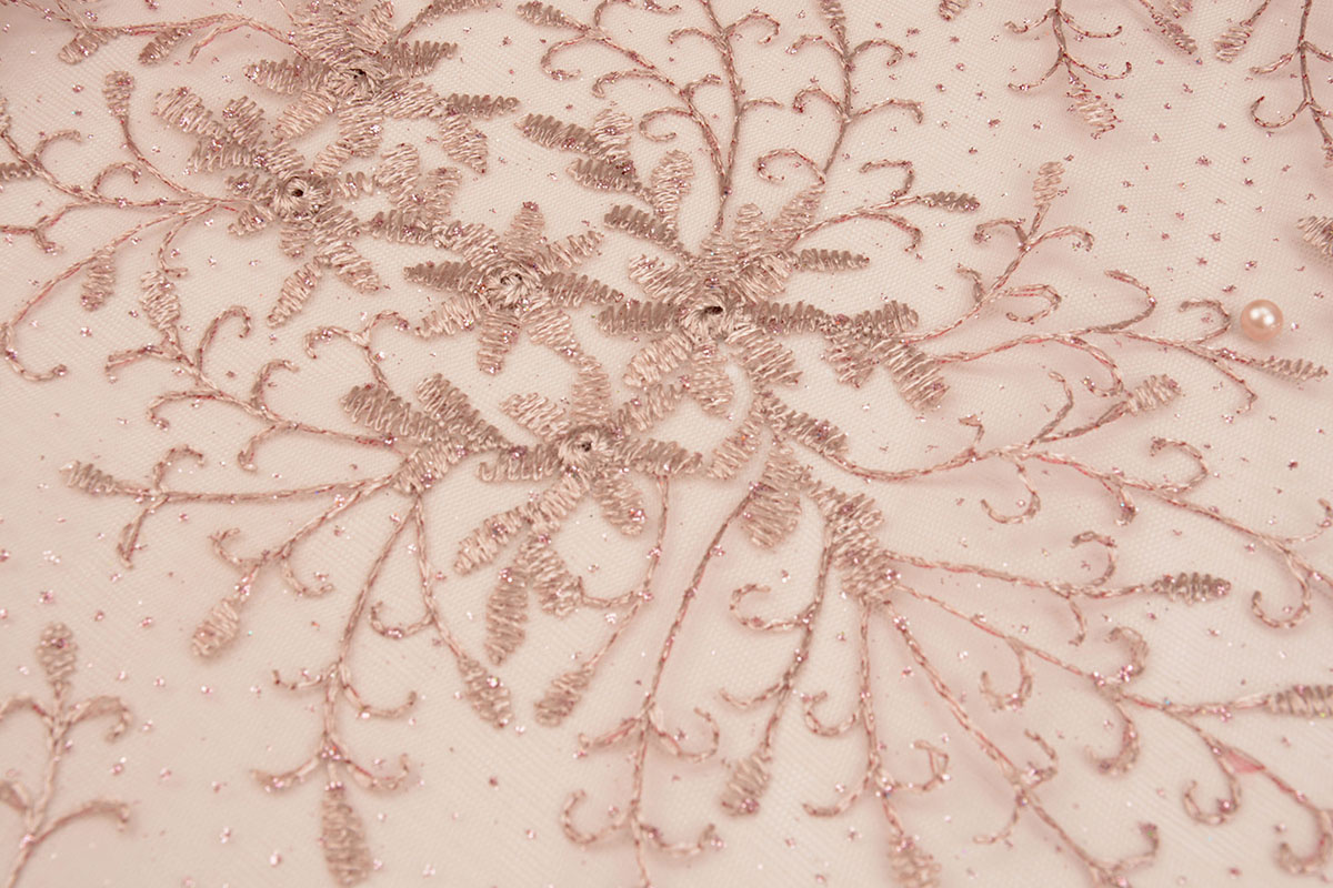 Netz Bestickt Hyacinth Glitter mit Perle Puderrosa