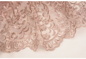 Mesh Embroidered Hyacinth Glitter with Pearl Powder Pink