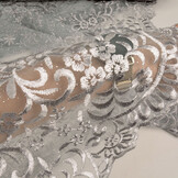 Mesh Embroidered Hyacinth Glitter with Pearl Silver