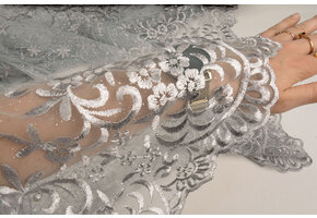 Netz Bestickt Hyacinth Glitter mit Perle Silber